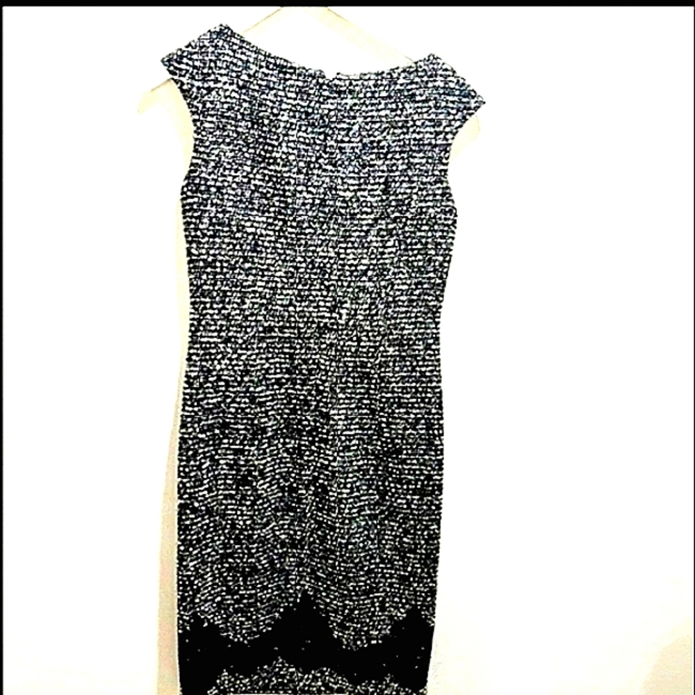 ESCADA 10/40 TWEED WOOL COTTON POLY BLEND BOUCLE LACE BLACK WHITE SHEATH DRESS - Picture 4 of 9